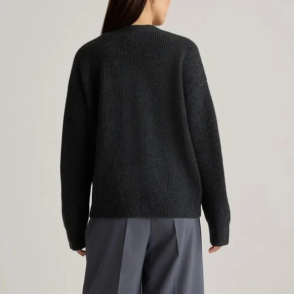 NWT Quince Mongolian Cashmere Fisherman Cropped Sweater - Heather Charcoal XS - Picture 5 of 10